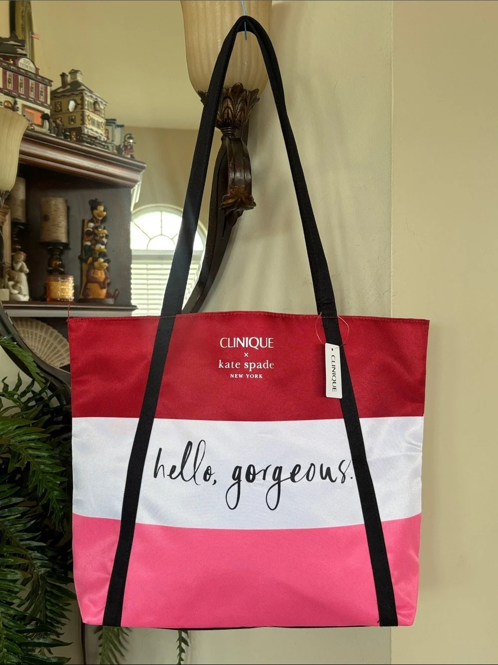 NWT Clinique X Kate Spade Shopping Tote Shoulder Bag Striped “Hello Gorgeous”